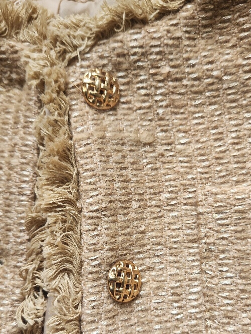 NWOT Textured Fringe Cropped Jacket in Tan - Picture 5 of 9